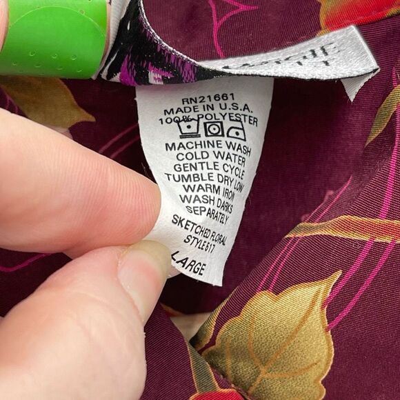 Vintage Maggie Sweet Women's Button-Up Padded Sketched Floral Print Blouse Large - Picture 6 of 10